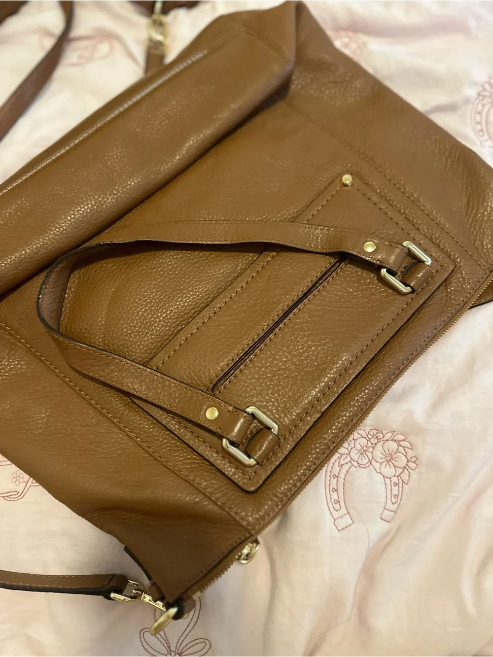 Michael Kors Brown Leather Satchel with Gold Hardware